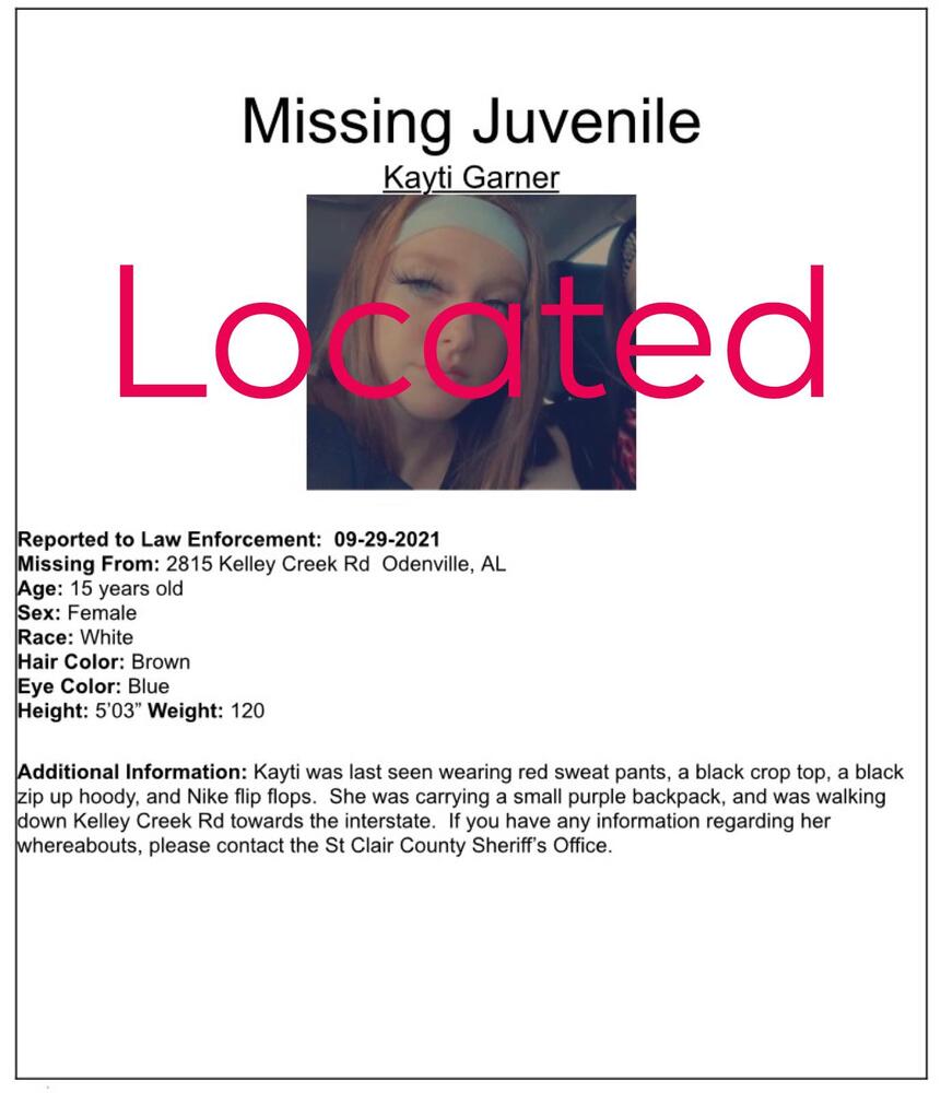 Missing Juvenile Kayti Garner Located