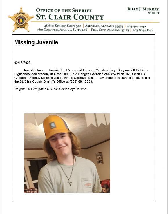 Greyson Trey missing juvenile from Pell City
